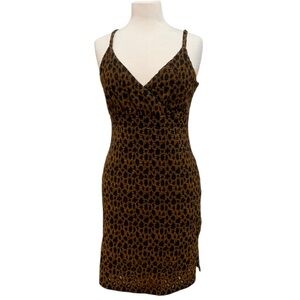 Vntg 90’s sleeveless stretchy leopard print midi dress sz L